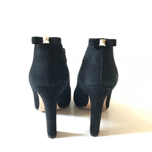 Kate Spade NY Suede Boots Booties Heels Womens 10 Black Side Zip Rear Gold Bow - Picture 7 of 10